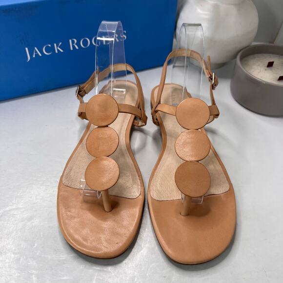 Jack Rogers Worth Leather T Strap Flat Sandals Toast Women's 11 M Tried On - Picture 1 of 10